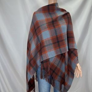 Soft Surroundings Long Plaid Cape/Wrap With Fringe One Size Boho